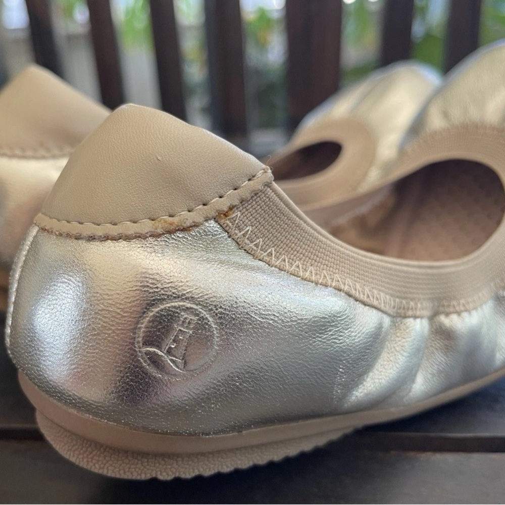 Lands End Gold Fold Up Flats On-The-Go Ballet Purse Shoes Women’s Size US7